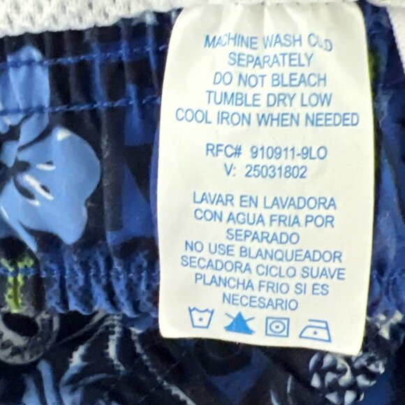 Blue Floral Size L Swim Trunks Sand N Sun 100% Polyester w/Zipped Cargo Pocket - Picture 6 of 8